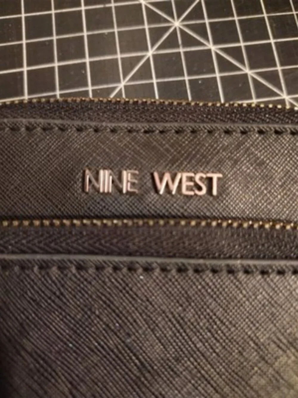 Nine West Black Saffiano Faux Leather Crossbody Phone Bag Silver Hardware